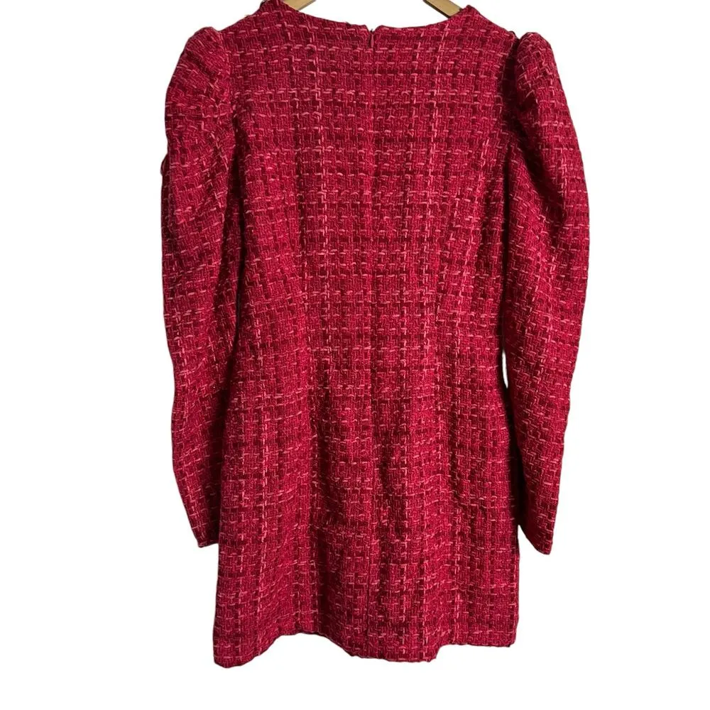 Flying Tomato Pink Red Tweed Puff Long Sleeve Sheath Mini Dress Size Medium - Image 8