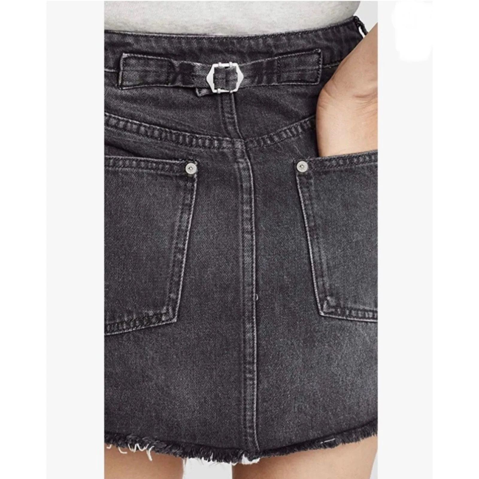 We The Free Rugged A Line Denim Mini Skirt Size 30 Black Raw Hem Button Up - Image 4