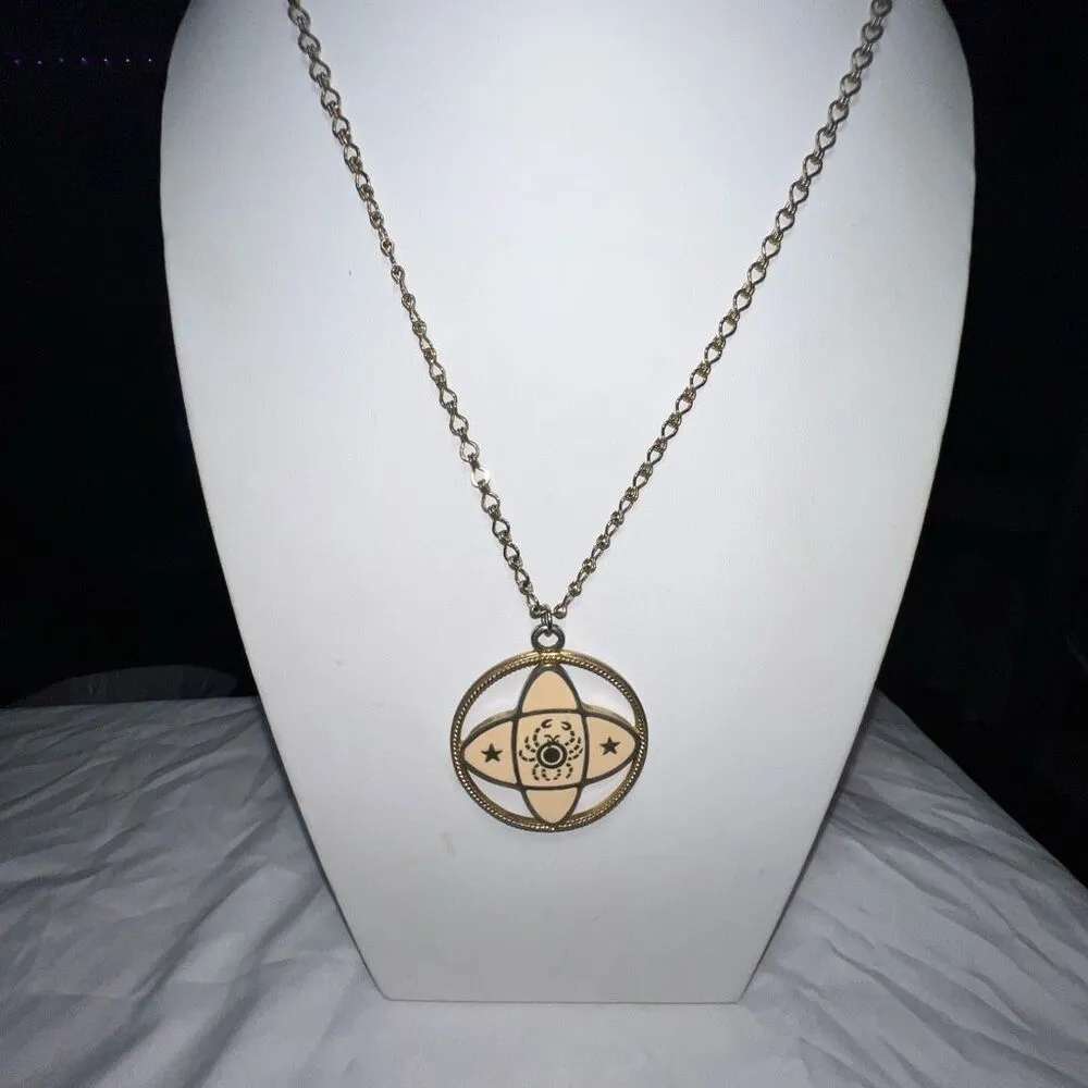 Vintage Groovy Astrological Sign Cancer Medallion on Chain Gold - Image 2