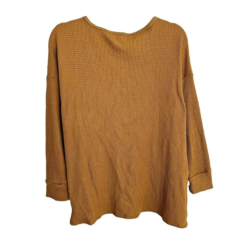 American Eagle Waffle Rib Knit Thermal Top Size S V-Neck Mustard Orange - Image 2