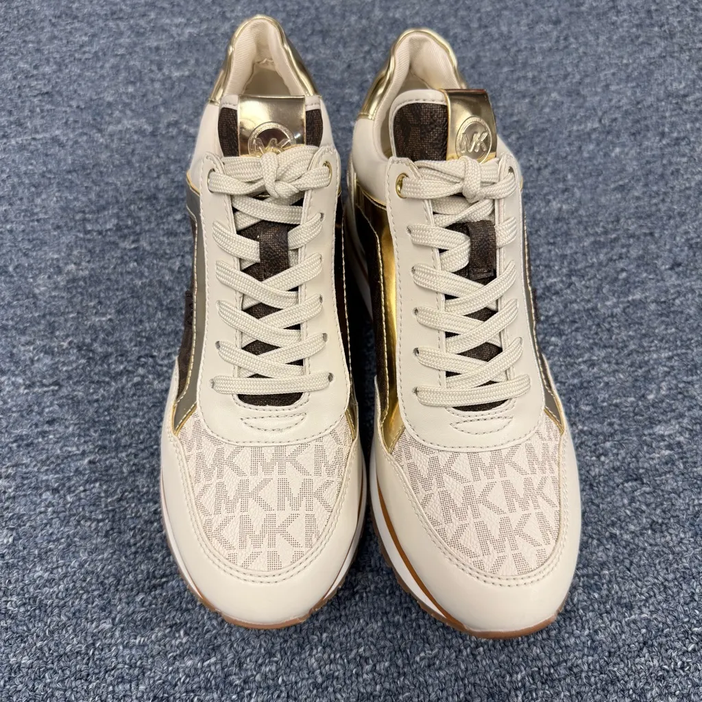 Michael Kors Maddy Trainer Mini MK Logo Vanilla Brown Gold Shoes Sneakers Size 7 - Image 2