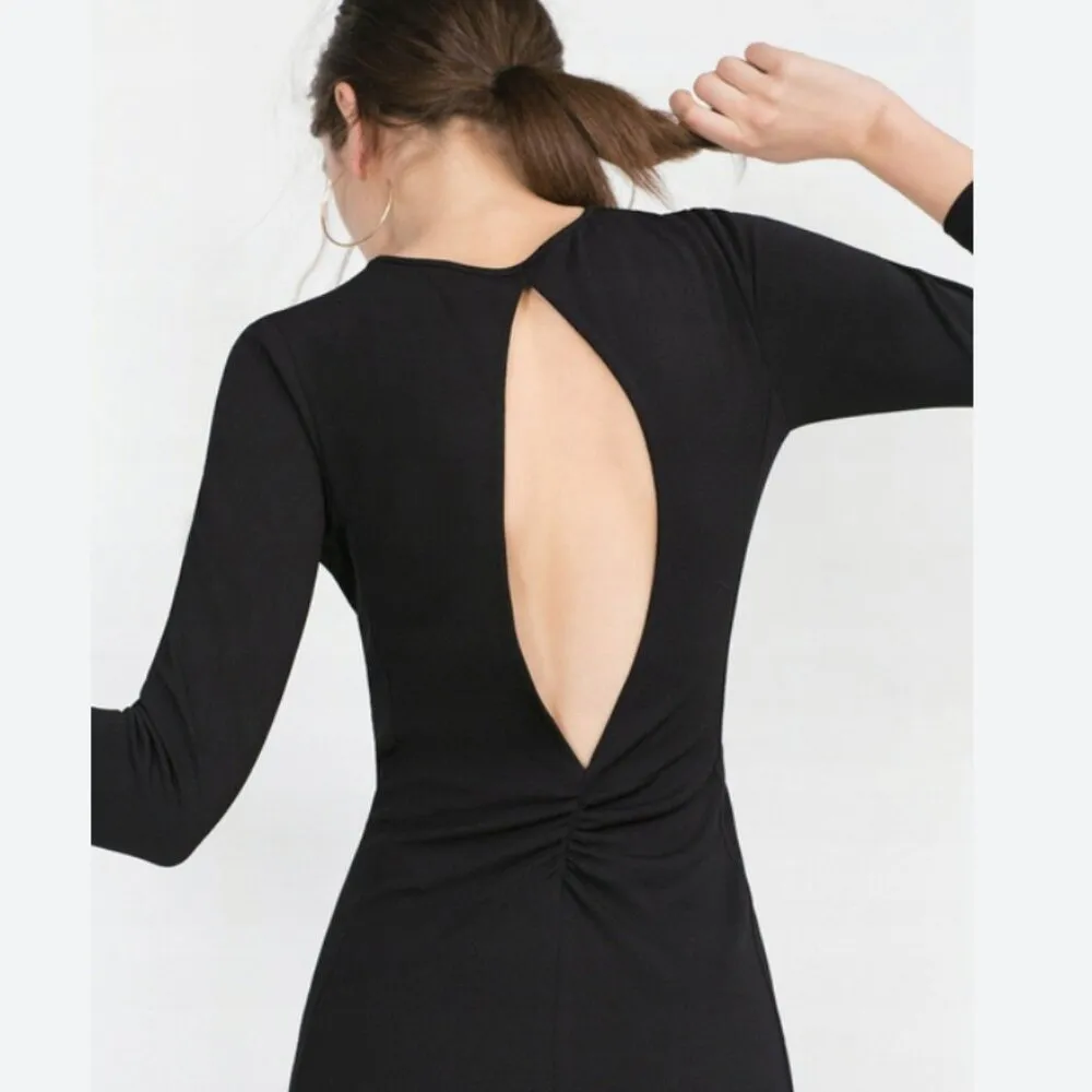 Zara - W/B Collection Keyhole Open Back Black Bodycon Midi Dress - Image 4