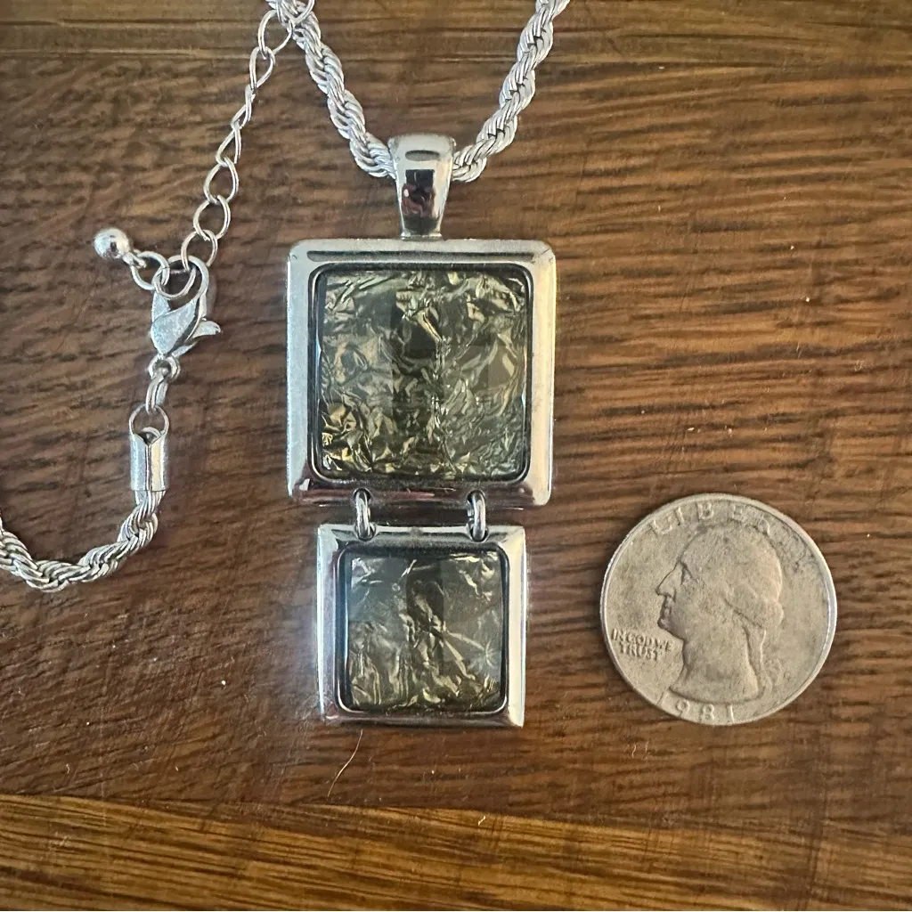 Lia Sophia Reflex Love Foil Slide Pendant Necklace in Silver/Green Retired 24” - Image 3