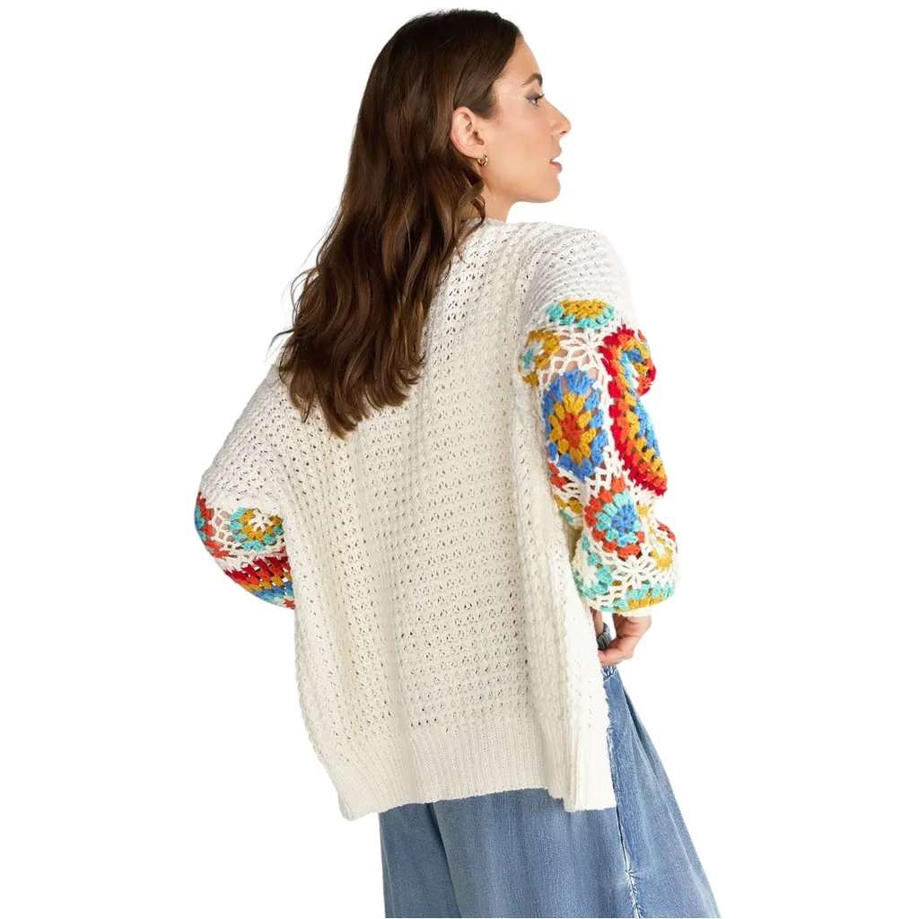Dreamers by Debut Crochet Square Cardigan Ivory Boho Granny Knit Sweater M/L White Size L - Image 3