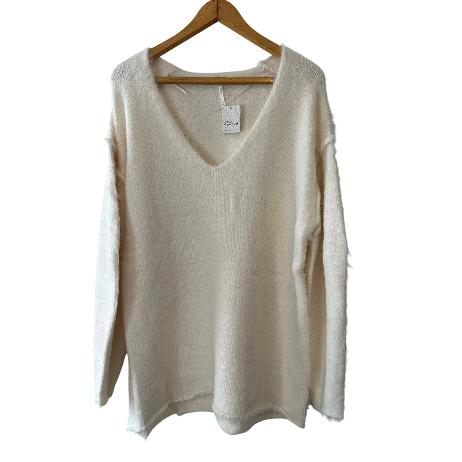 Free People NWT Sparrow Pullover Sweater Ivory Size M Oversized Cozy Winter Top - Image 3
