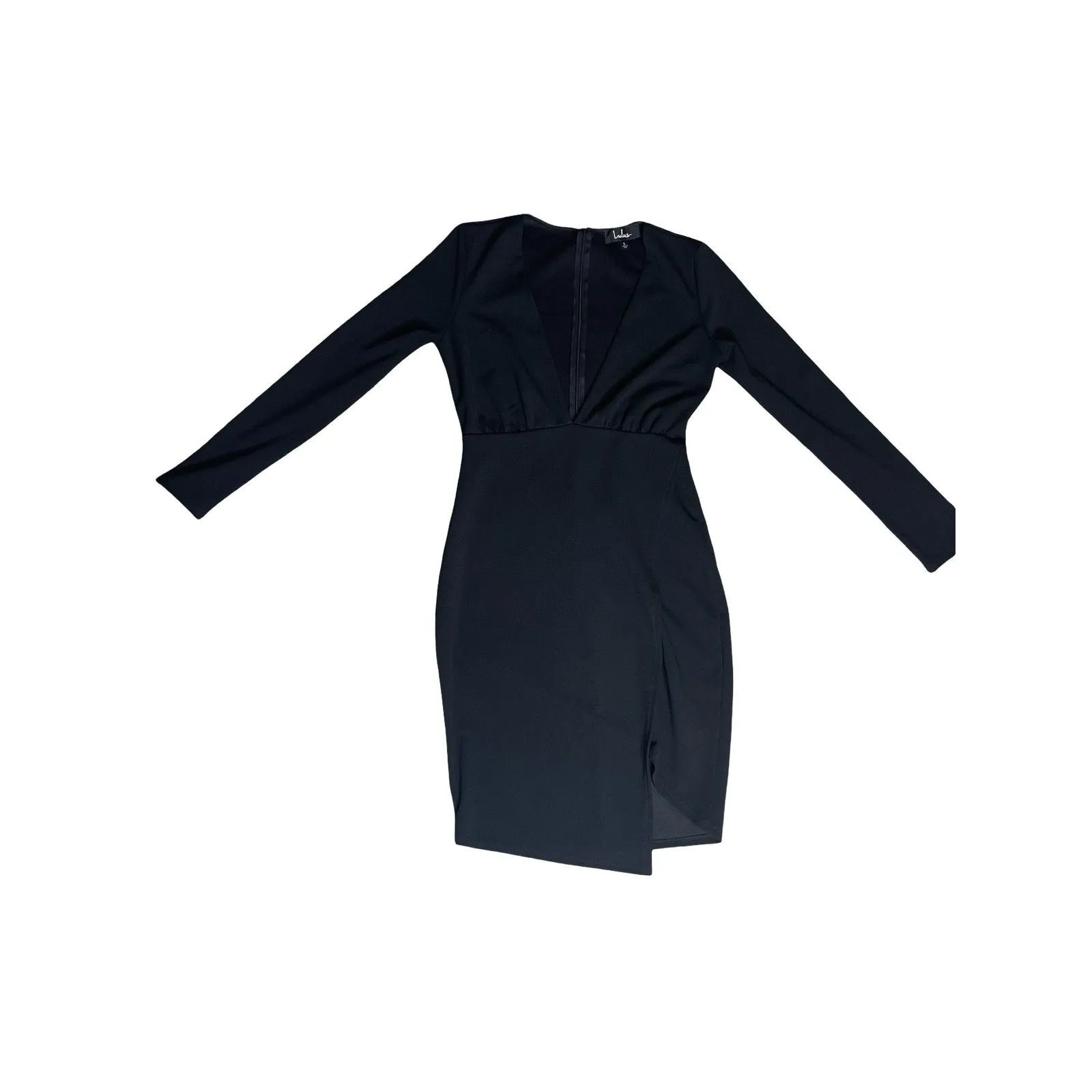 Lulus Dress Womens Small Black V Neck Long Sleeve Bodycon Mini - Image 2