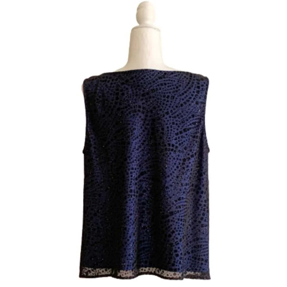 Amanda Smith Blouse Top Dressy Blue Black Sparkle Cowl Neck Sleeveless Plus 14W - Image 5