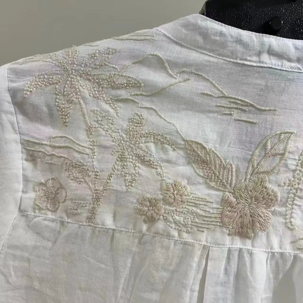 NWOT Johnny Was Embroidered Floral Cream Cotton Button Tunic Blouse Size S - Image 13