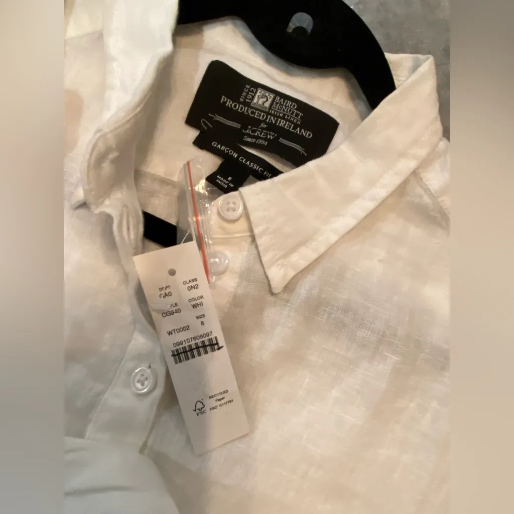 NWT J. Crew Size 8 White Garçon classic shirt in Baird McNutt Irish linen - Image 7
