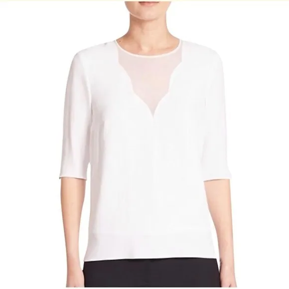 Hugo Boss Sheer Insert White Silk Blouse - Image 27
