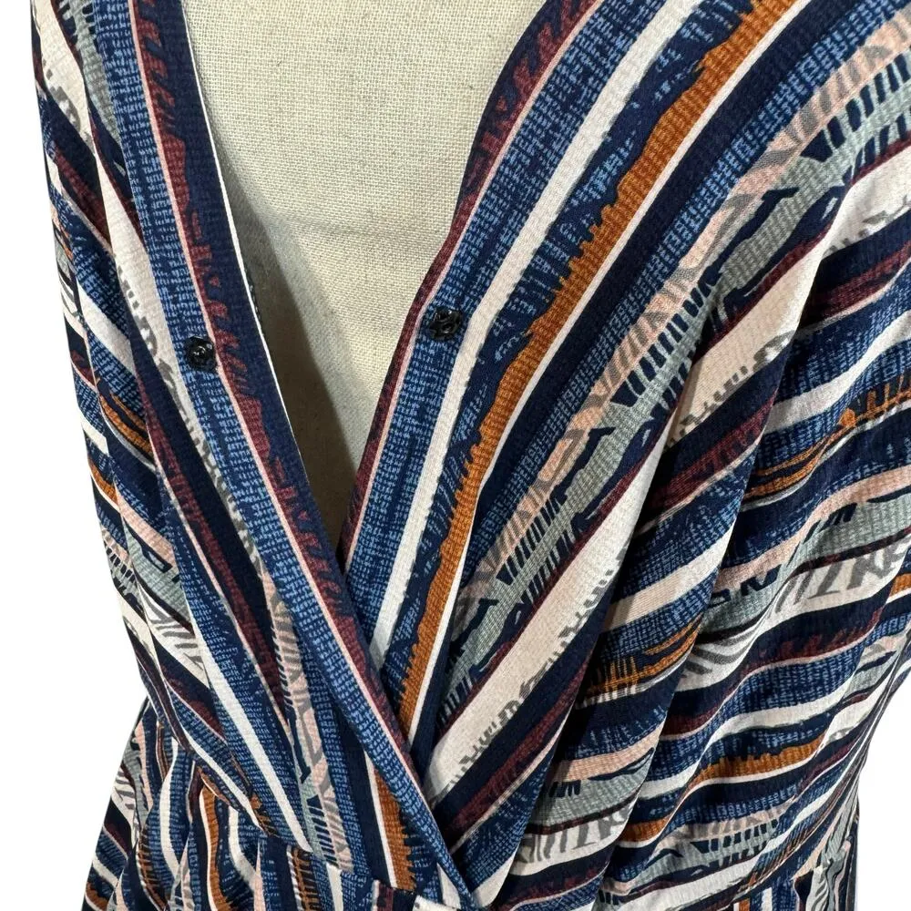 BCBGeneration Large Midi Dress Striped Halter V-Neck Pockets Stretch Hi-Low Hem - Image 5