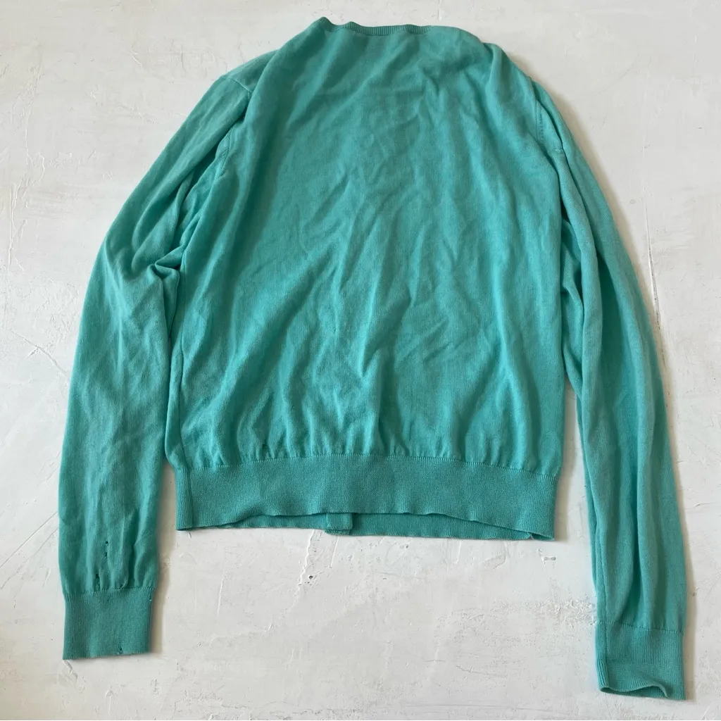 Ralph Lauren Purple Label Sweater Cardigan Green Teal Cashmere Size L Holes Size L - Image 2