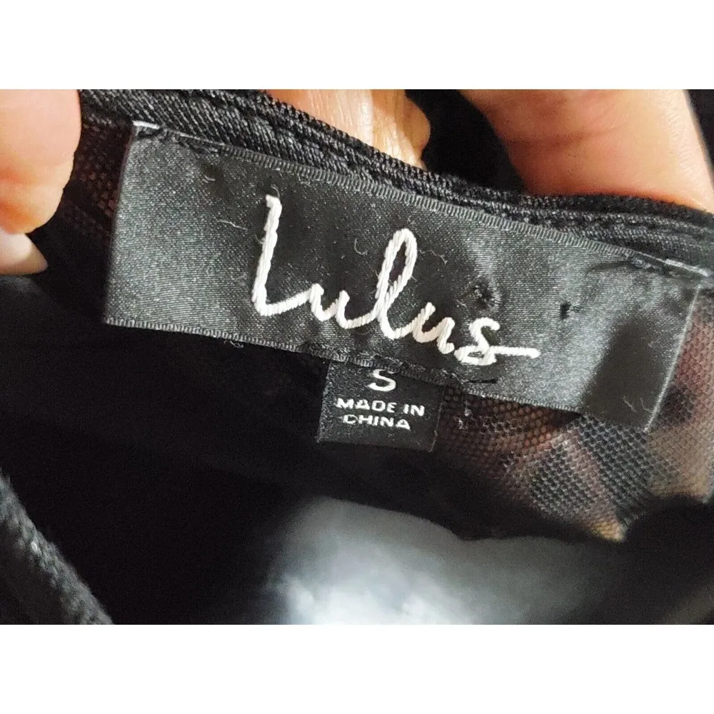 Lulus Women's Black Floral Round Neck Long Sleeve Casual Knee Length Dress Small - Image 7