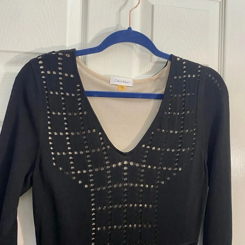 Calvin Klein Black Knit Cutout Midi Dress M Long Sleeve NWT Elegant - Image 3