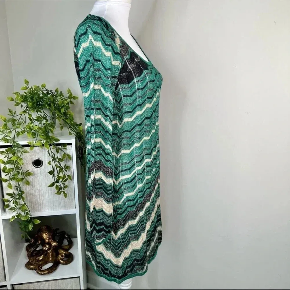 XOXO Long Sleeve Chevron Knit Sweater Dress Multicolor Size S Metallic Y2K - Image 11