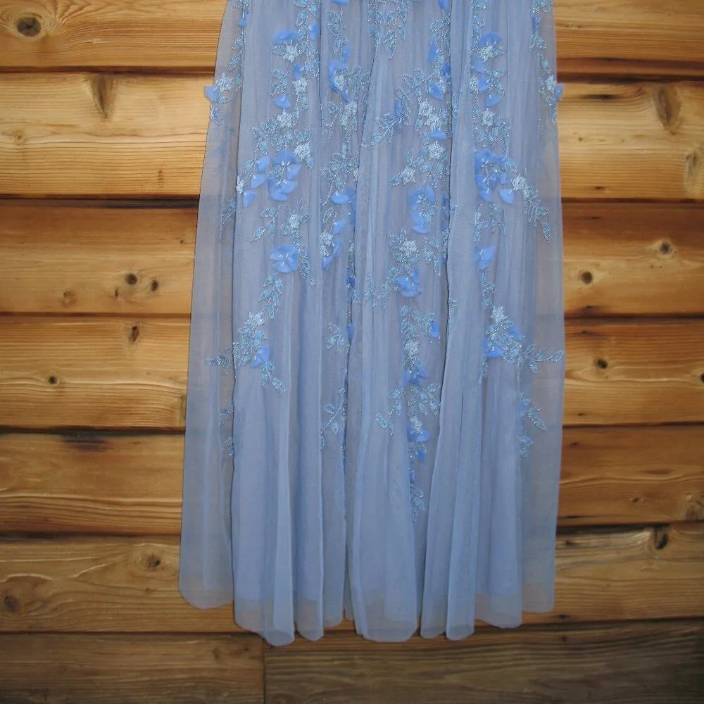 MAC DUGGAL 14521 Blue Floral Embellished Short Sleeve Mesh Gown Dress - Image 13