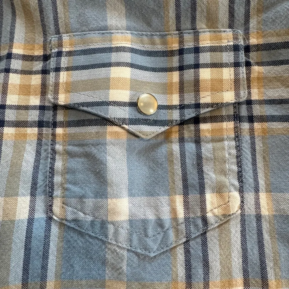 NWOT Women’s Rockies Western Yoke Pearl Snap Plaid Shirt XL Blue Tan - Image 5