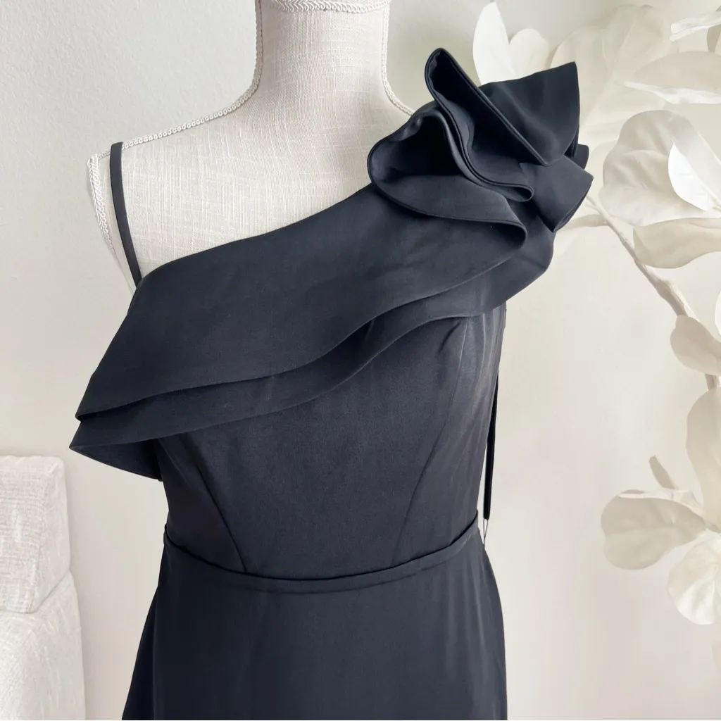 Mac Duggal Black One Shoulder Ruffle Minidress - Image 4