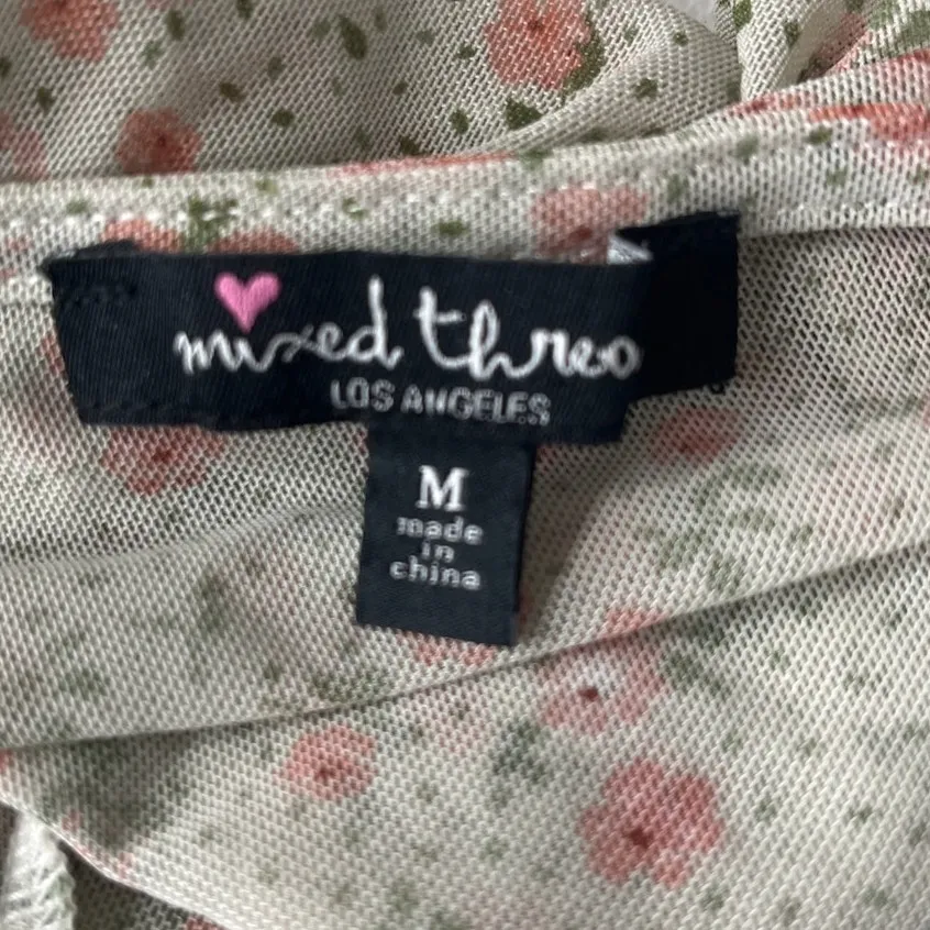 Coquette Y2K Mini Floral Mesh Top Sz M Deep V Ruch Festival Crop Cottage Fairy Green Size M - Image 9