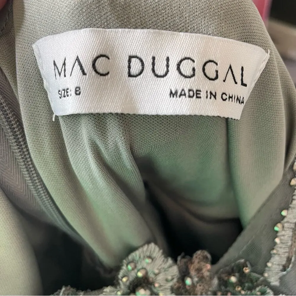 Mac Duggal Embellished Butterfly Fit & Flare Tea-Length Dress Gunmetal Sz 8 - Image 8