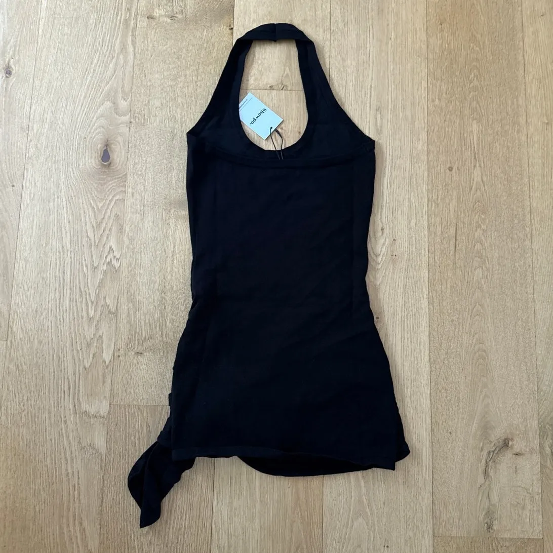 Showpo. Mini Dress Wrap Waist Knit Halter Neck Raquel Size US2 Black - Image 4