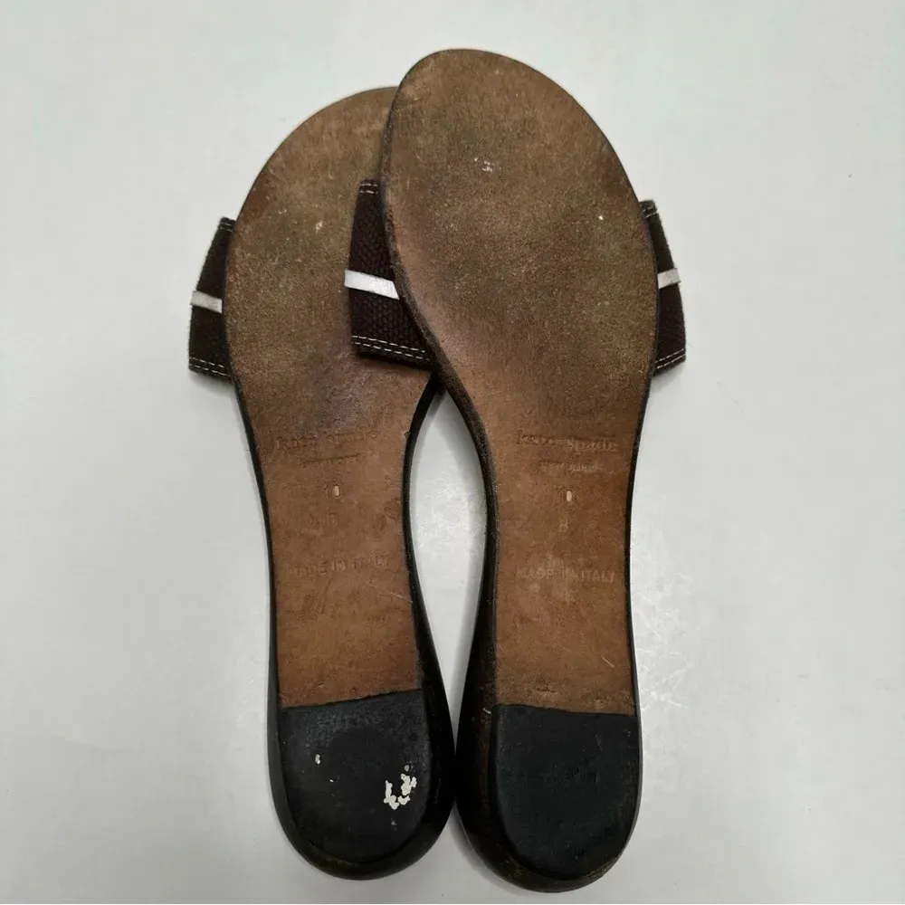 KATE SPADE Toby Brown Button Slides Polka Dot Canvas Leather Sandals Size 10 - Image 10
