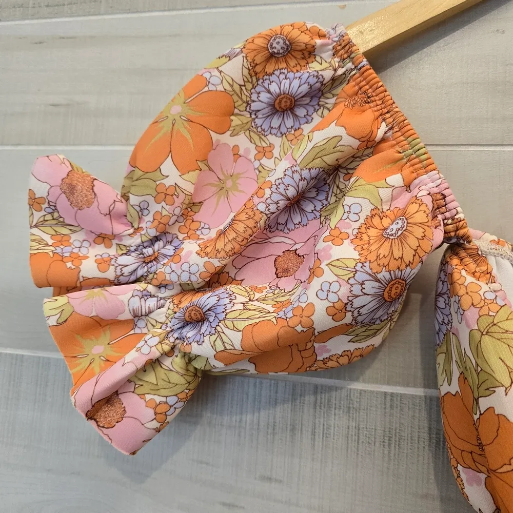 {8} ASOS Design Off Shoulder Cut Out Mini Skater Dress 70s Floral Print - Image 8