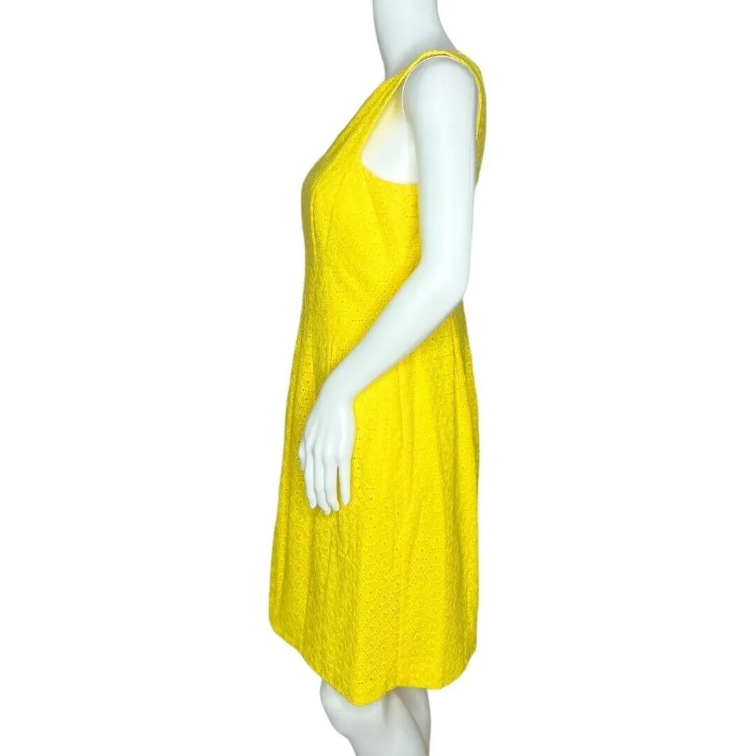 Lauren Ralph Lauren Fit & Flare Dress Yellow Eyelet Lace Sleeveless Mini Size 8P - Image 3