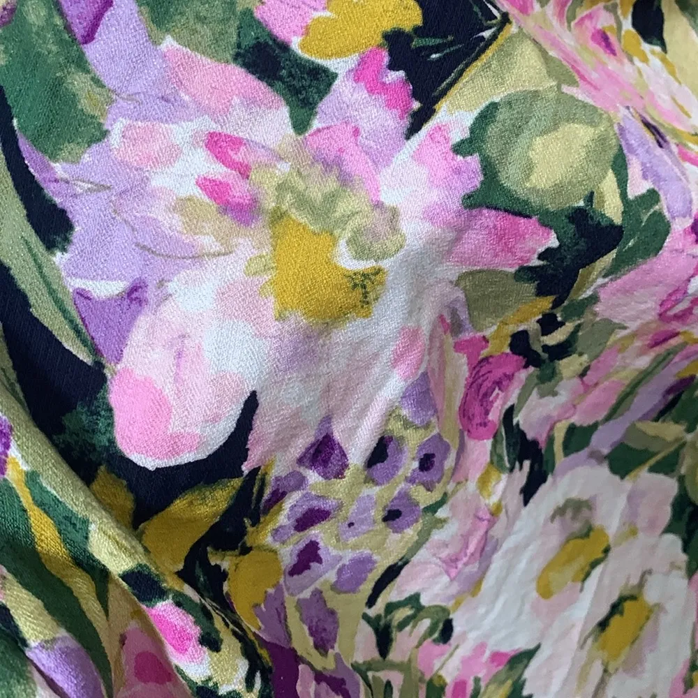 H&M Balloon sleeve smocked dress EUC woman size XL floral calf length - Image 6