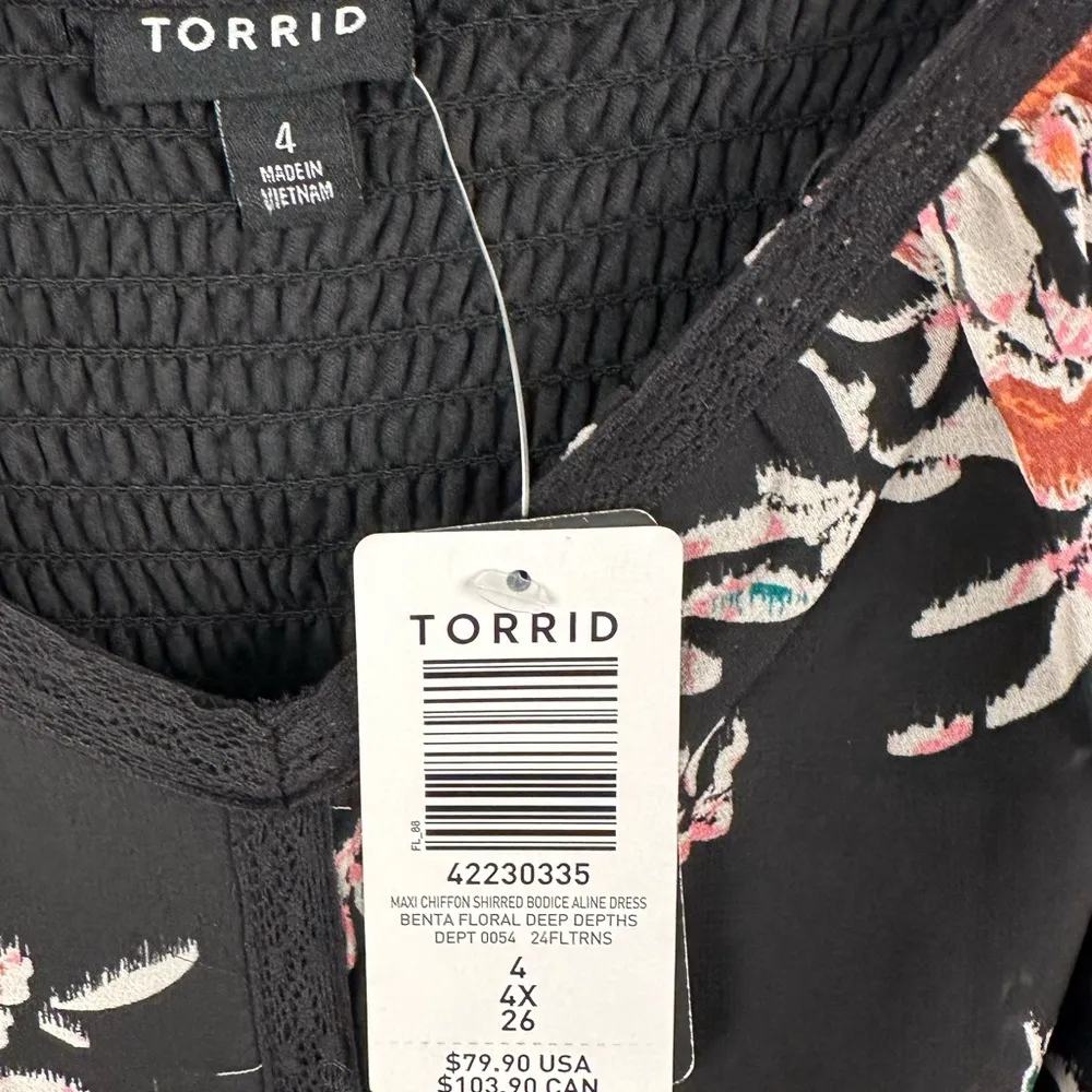 Torrid Floral Chiffon V Neck Tiered Dark Boho Prairie Maxi Dress Women’s Sz 4X - Image 7