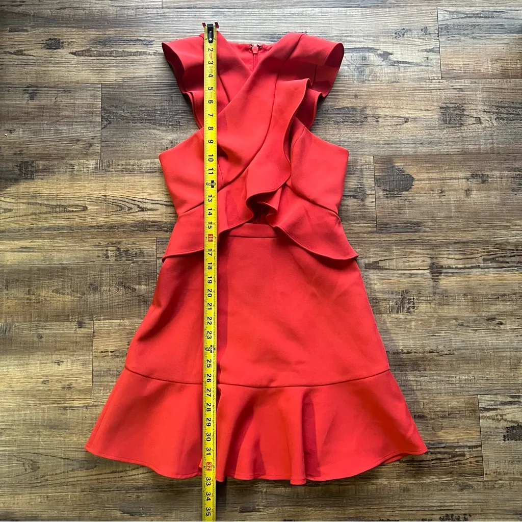 BCBGMAXAZRIA Careen Dress Ruffle Mini in Bright Poppy, Size O - Image 4