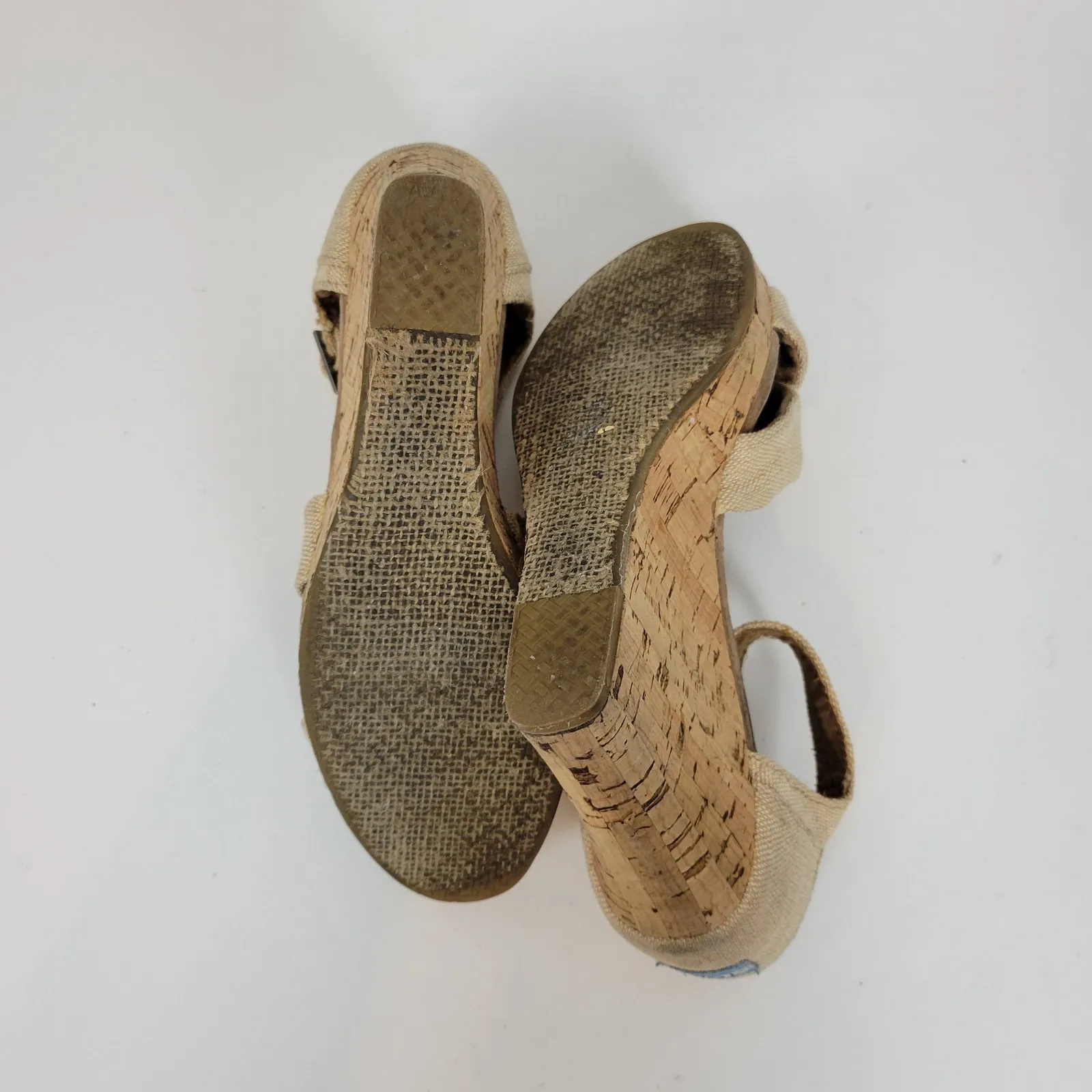 TOMS Sienna Womens Sandals Size 9 Cream Canvas‎ Crisscross Open Toe Cork Wedge - Image 7