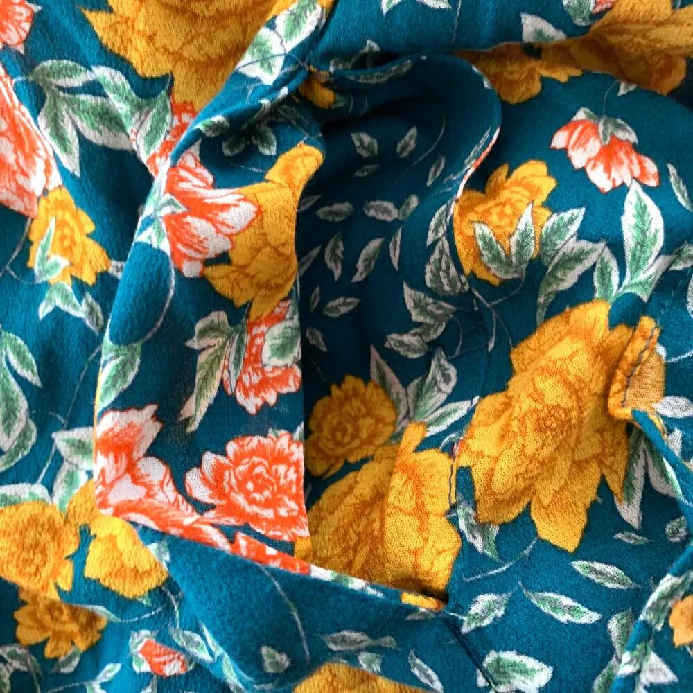 Zara Floral Long Sleeve Romper in Green with Velvet Tie - Image 11