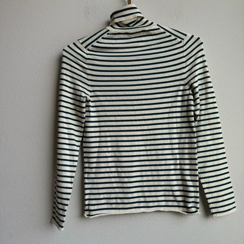 Zara Nautical Stripe Teal Blue Ribbed Turtleneck Size Medium Lightweight Stretch - Image 3