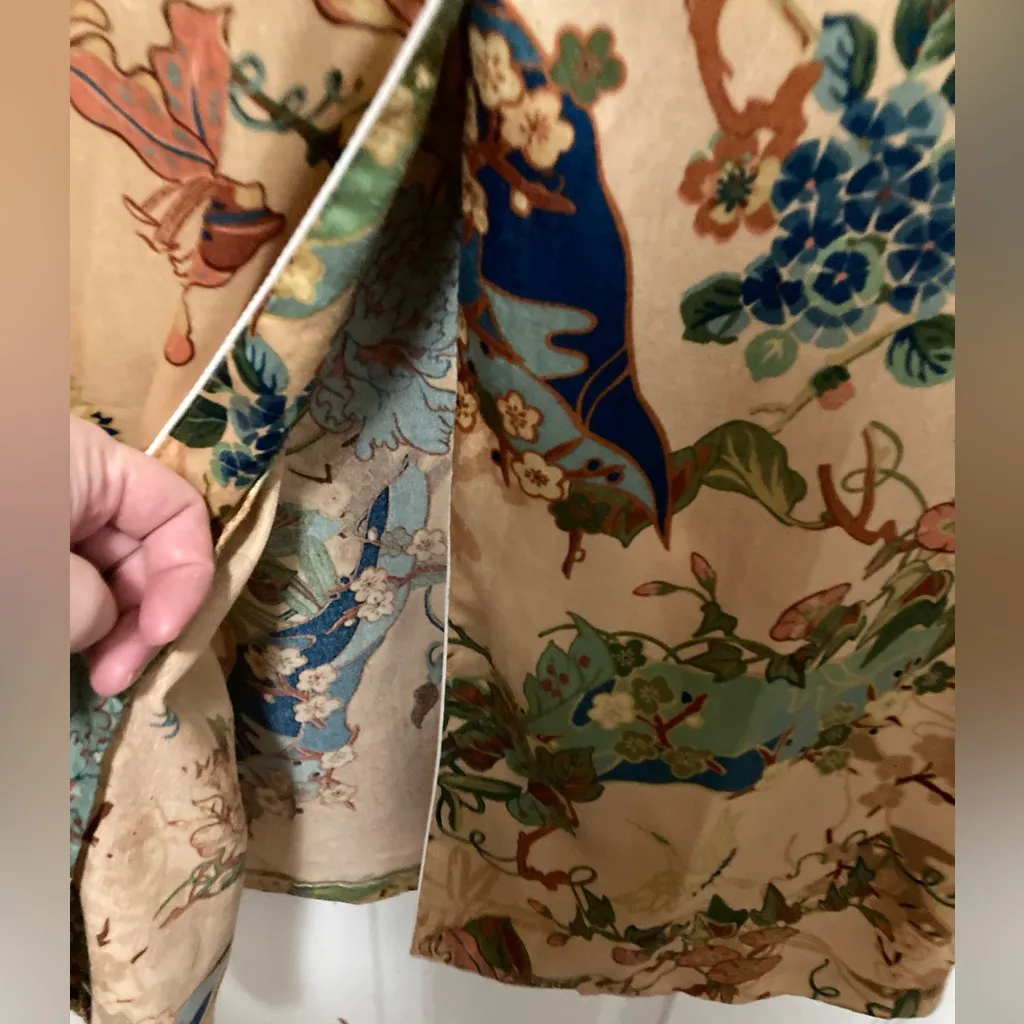 Zara TRF Collection Tan Oriental Floral Print Satin  Kimono Duster Dress - Image 8