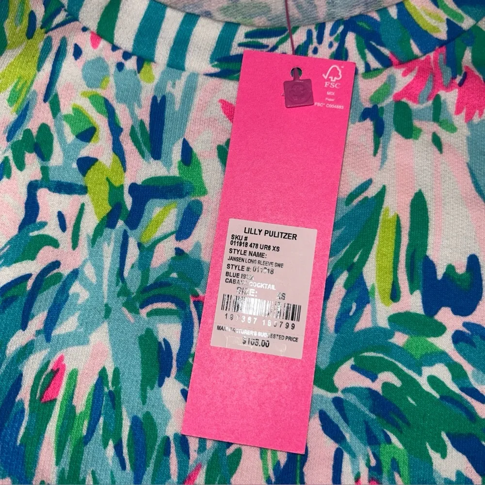Lilly Pulitzer Jansen Sweatshirt Blue Ibiza Cabana Cocktail Print Size XS - Image 2