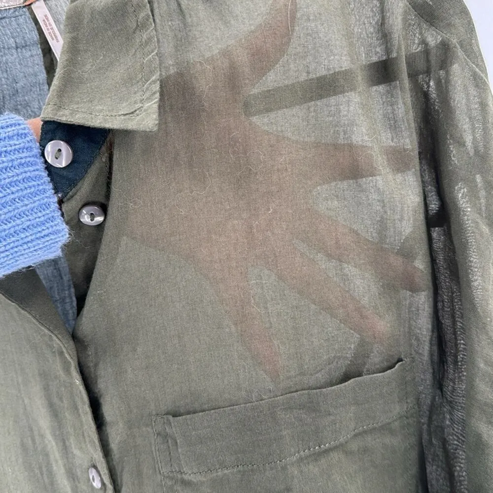 Free People Rainbow Rays Button Down Green oversized longline sheer size XS - Image 6