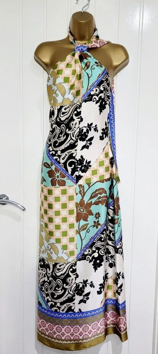 dress maxi Multicolor Halter printed satin effect casual wedding party - Image 13