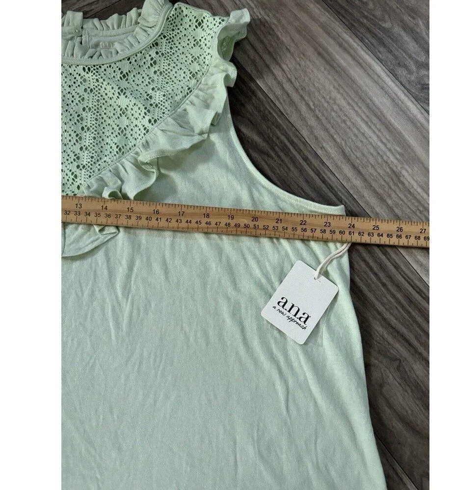 a.n.a SZ 1X Green Sleeveless Blouse Top Ruffle Eyelet Keyhole Backside Cotton - Image 3