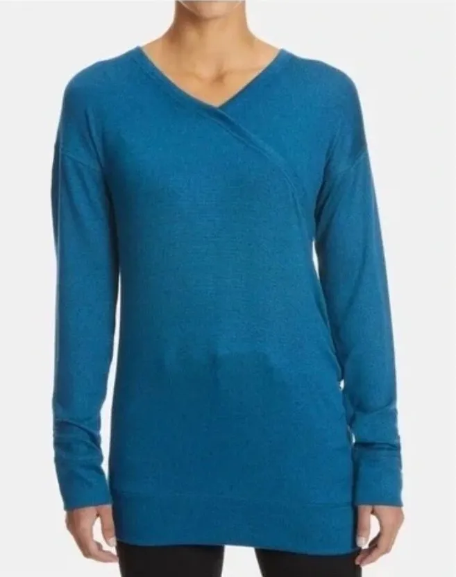 Eastern Mountain Sports Sz L Teal Stretch V Neck Blouse Sweater Fleece Pullover - Image 1