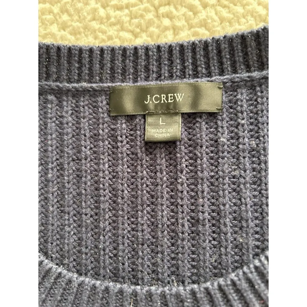 J Crew Navy White Striped Crew Neck Long Sleeve Cotton & Cashmere Sweater Size L Size L - Image 4