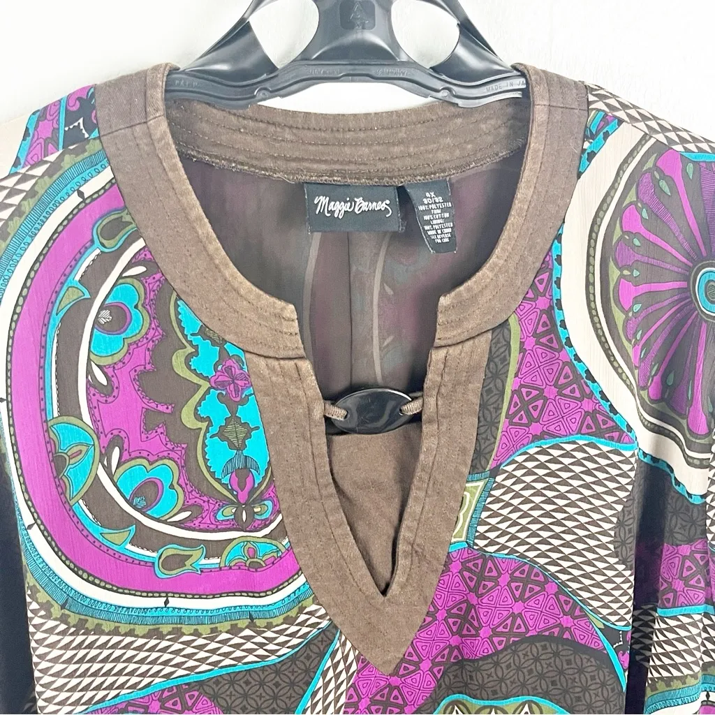 MAGGIE BARNES Multicolored Printed Long Sleeves Lined V-Neck Tunic Top, Size 4X - Image 4
