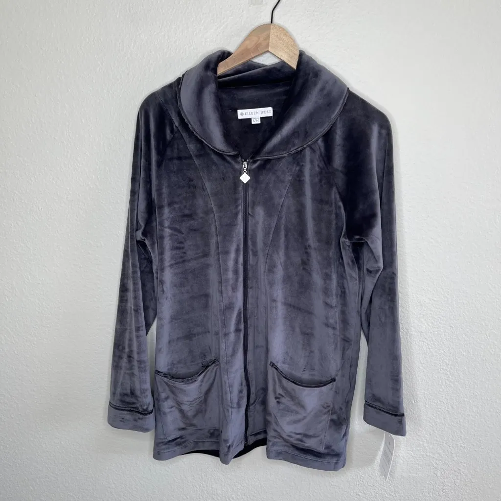 Eileen West Charcoal Gray Velvet Short Zip Robe Size S/M Sleepwear - Image 2