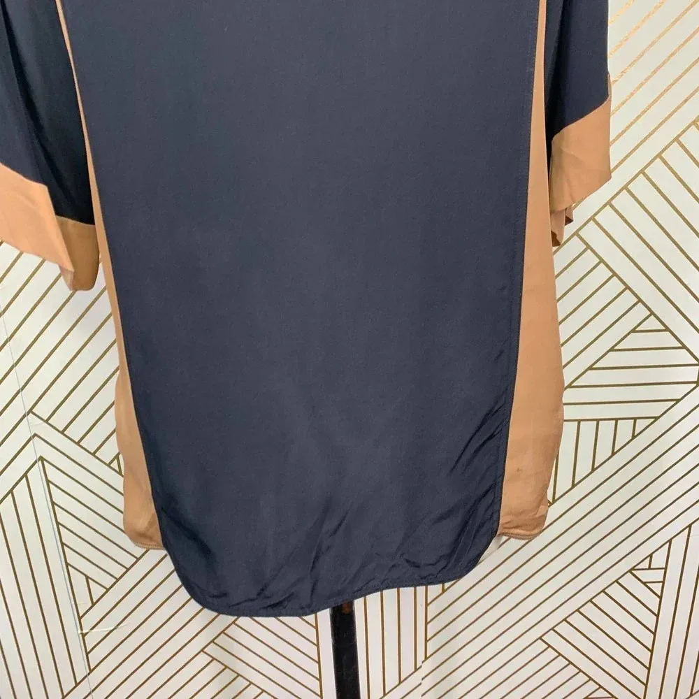 ALC A.L.C‎ Jill Blouse Top Shirt Keyhole Silk Colorblock Black Tan Size US XS - Image 9