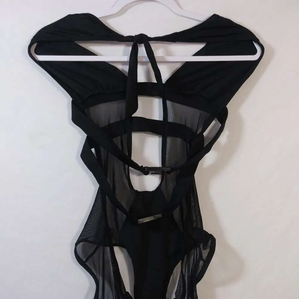 TopMelon Black Mesh 1 Piece Sheer Panel Monokini Vacation Size L Size L - Image 8