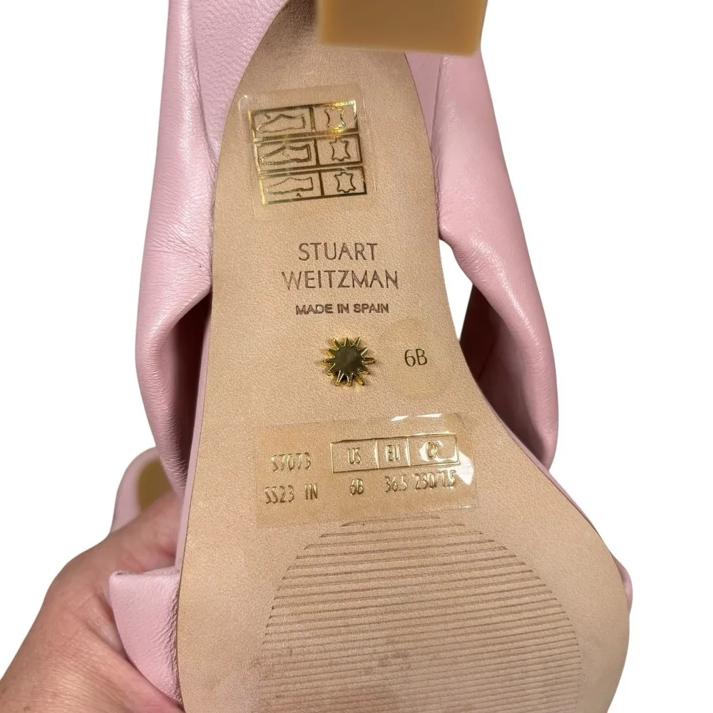 Stuart Weitzman  Playa 75 Knot Sandal Womens 6 Pink Square Toe Spool Heel S7073 - Image 9