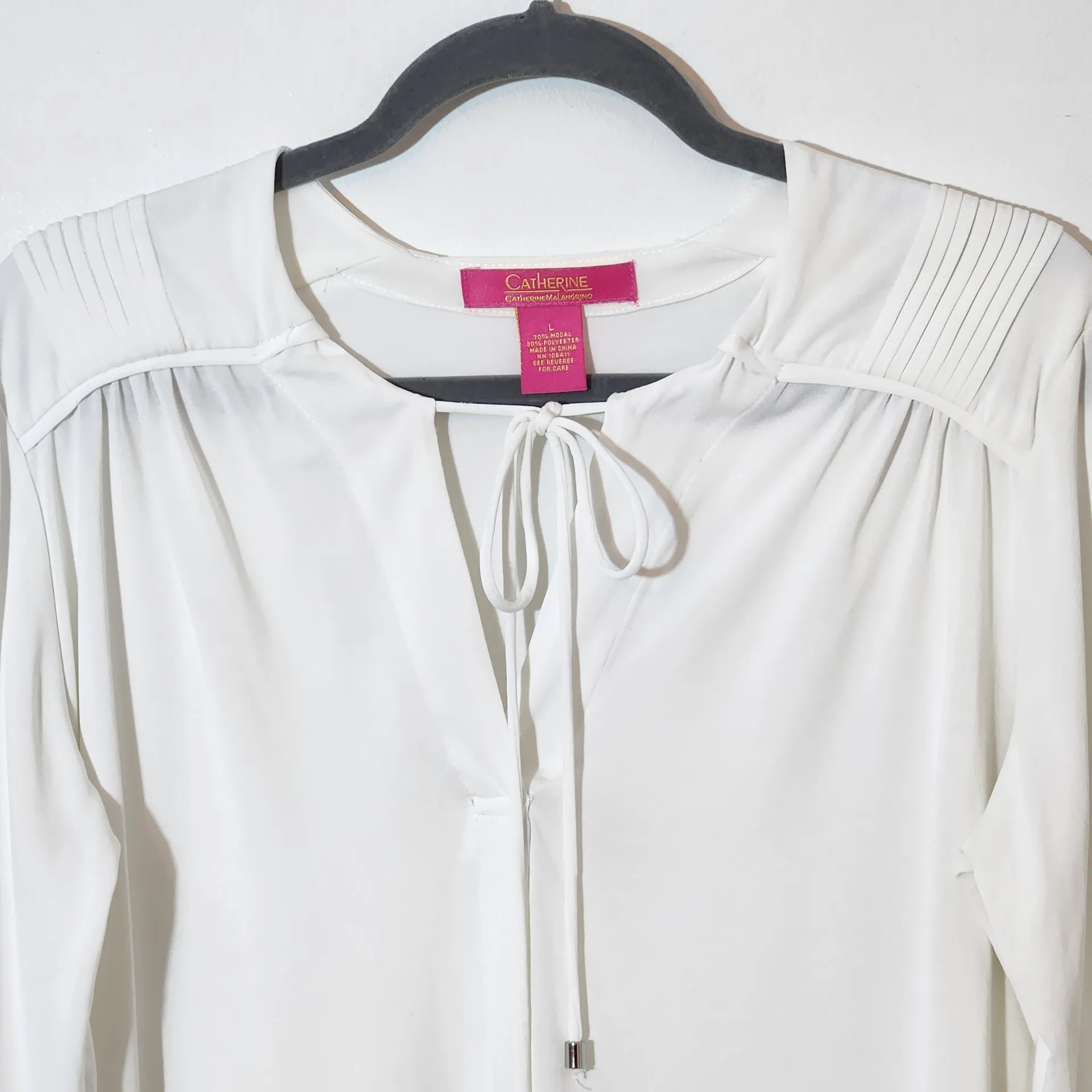 Catherine Malandrino White Peasant Top Size Large - Image 3