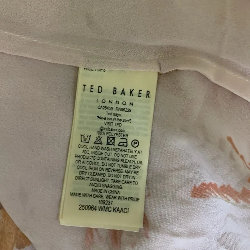 Ted Baker Pink One Shoulder Balloon Sleeve Coverup Floral Print Tunic Top‎ Small - Image 7