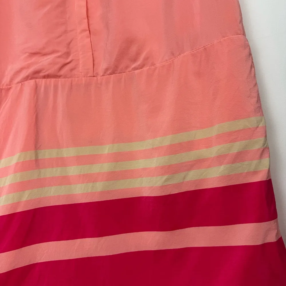 Magaschoni 100% Silk Peach Pink Shift Dress Sz 6 Colorblock - Image 11