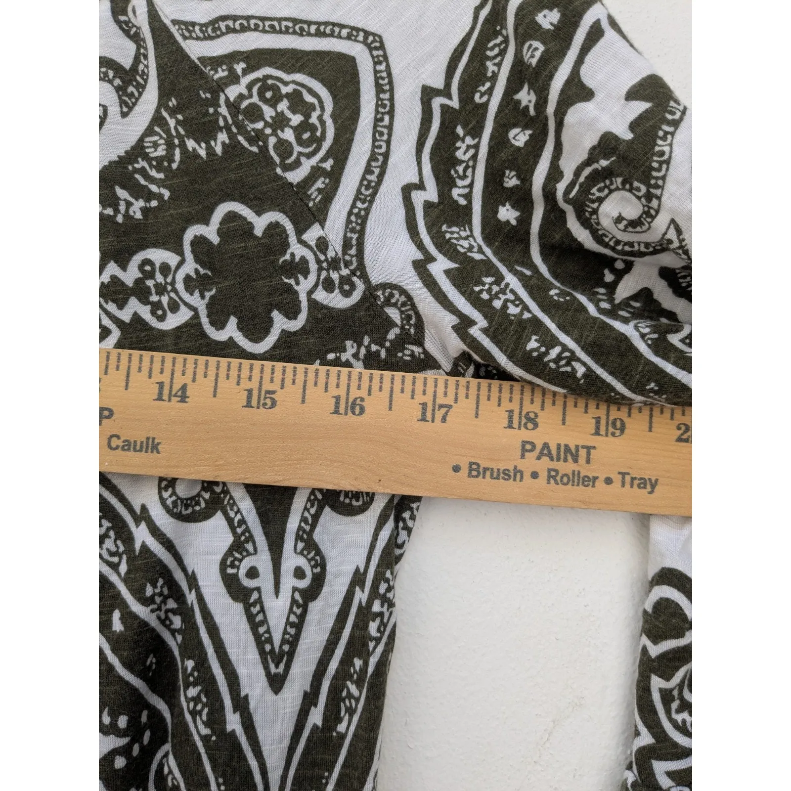 INC Women's Blouse Top 3/4 Sleeve White Green Paisley Boho Hippie Size Medium - Image 4